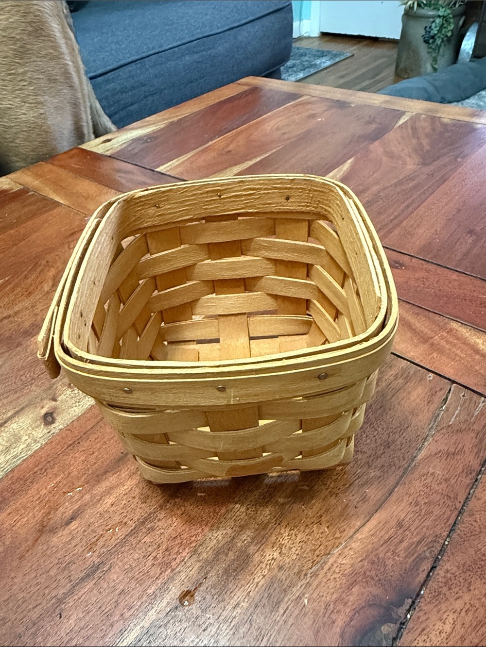Longaberger Handwoven Natural Wood Square Basket - Neutral Brown